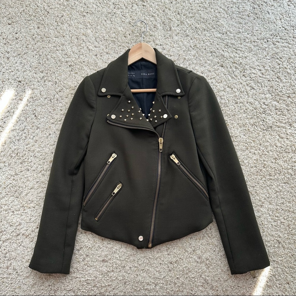 Zara olive green jacket with gold studs